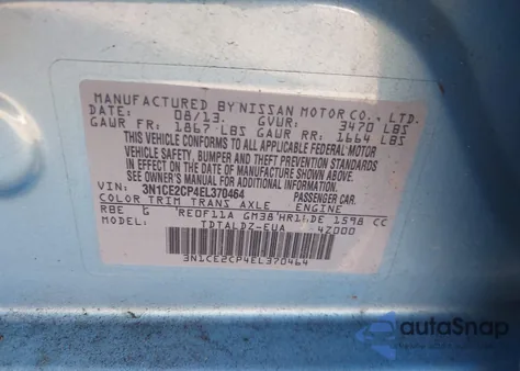 2014 Nissan Versa Note Sv из США, поврежденный, VIN 3N1CE2CP4EL370464